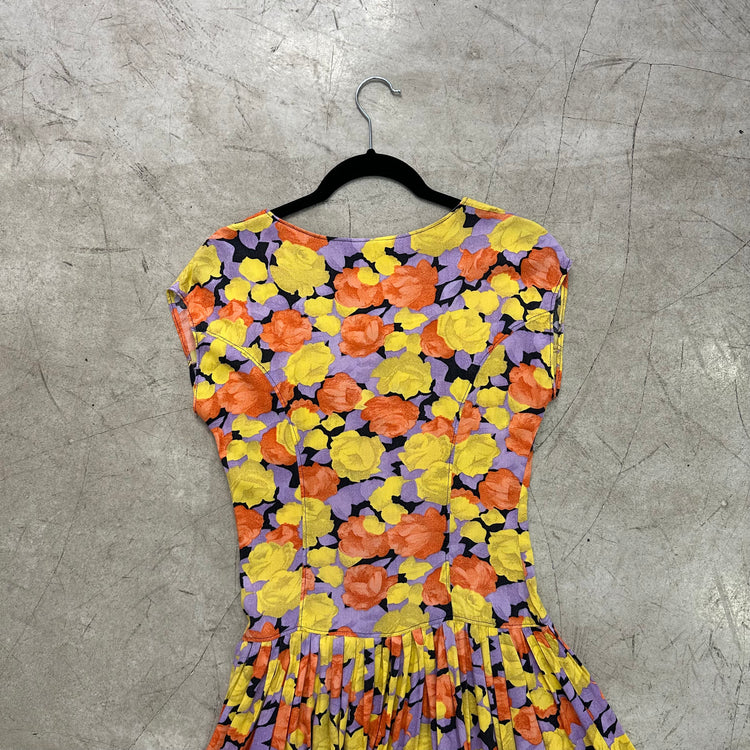 YELLOW PURPLE FLORAL DRESS