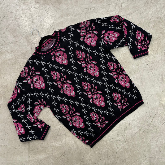 JERSEY PINK BLACK ROSES LUREX