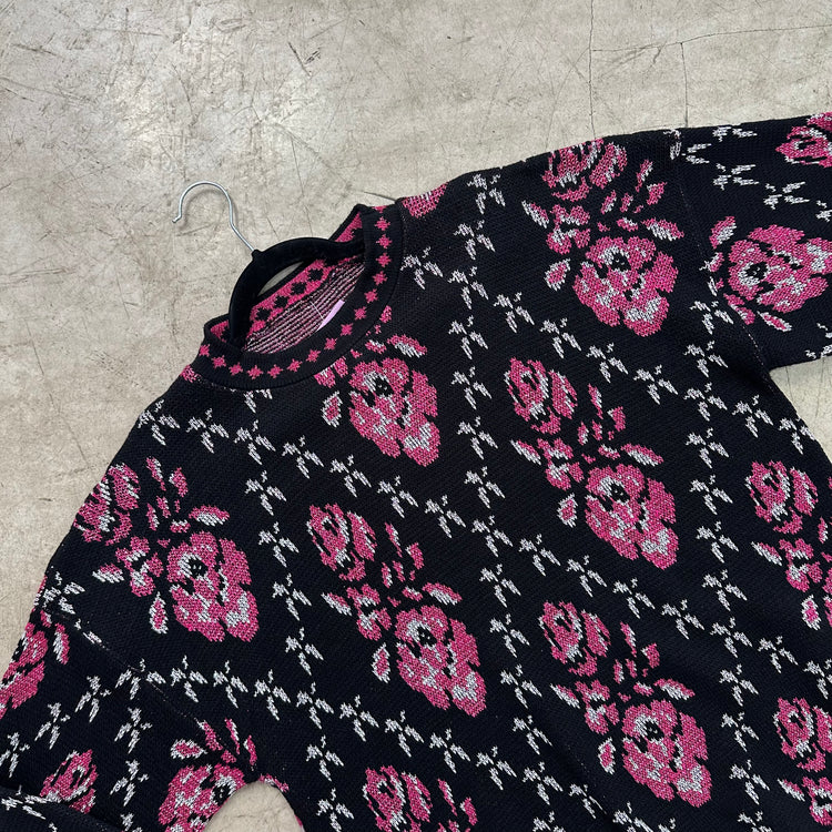 JERSEY PINK BLACK ROSES LUREX