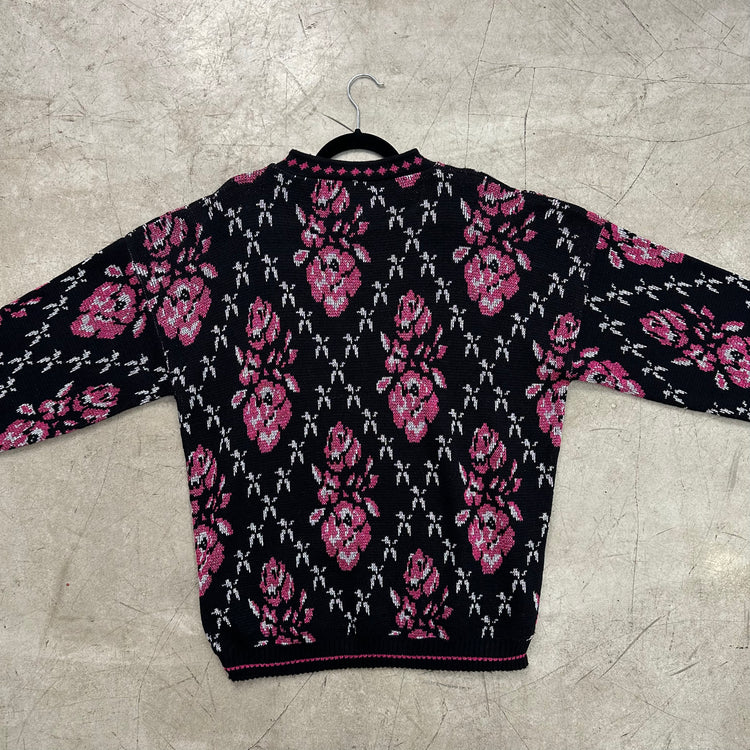 JERSEY PINK BLACK ROSES LUREX