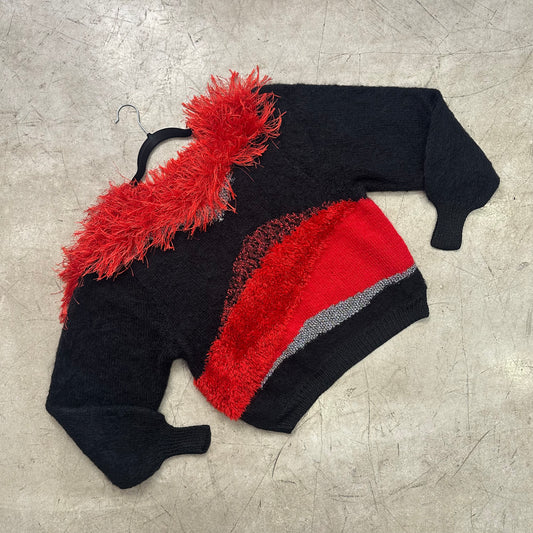 BLACK RED MOHAIR TEXTURES SWEATER