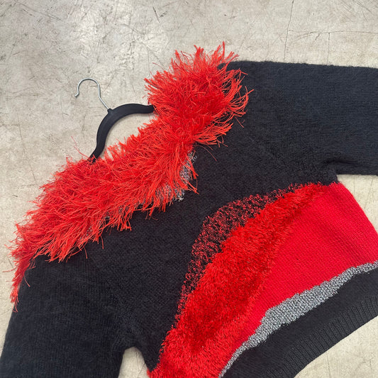 BLACK RED MOHAIR TEXTURES SWEATER