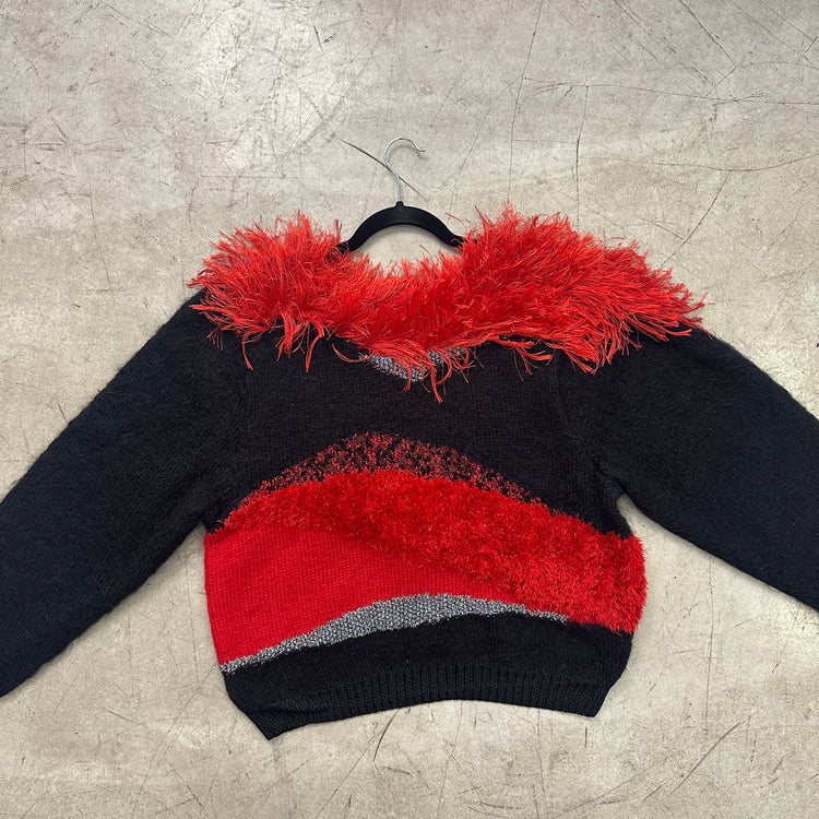 BLACK RED MOHAIR TEXTURES SWEATER