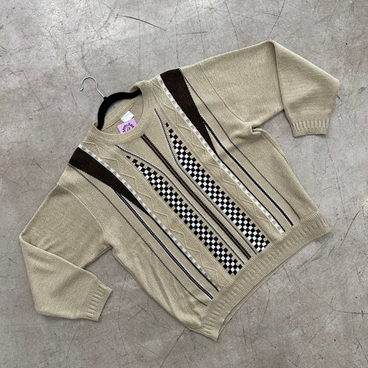 BEIGE GESTREIFTER STRICKPULLOVER