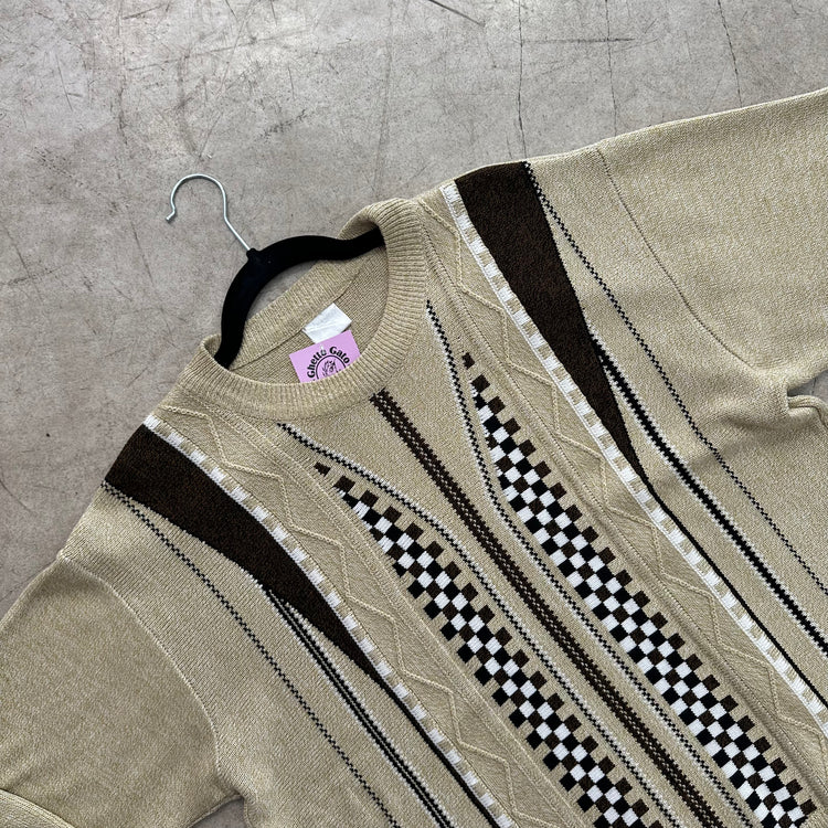 BEIGE GESTREIFTER STRICKPULLOVER