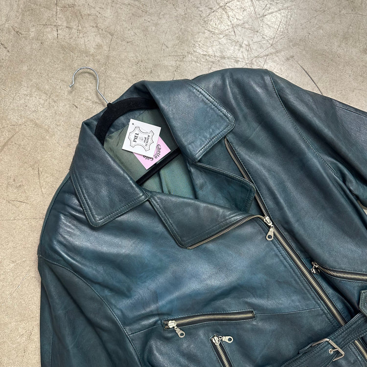 BOMBER BIKER PIEL GREEN AGUAMARINA