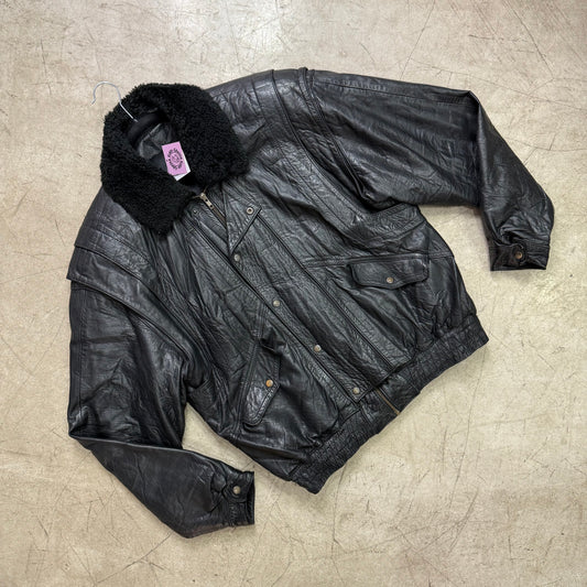 BOMBER PIEL AVIADOR BLACK CUELLO BORREGO