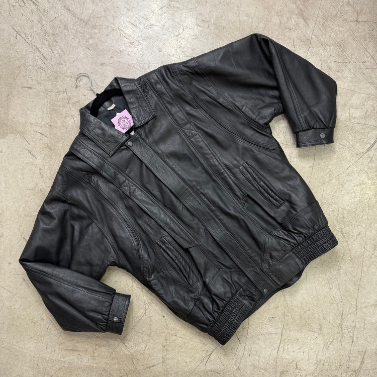 BLACK PADDED LEATHER BOMBER