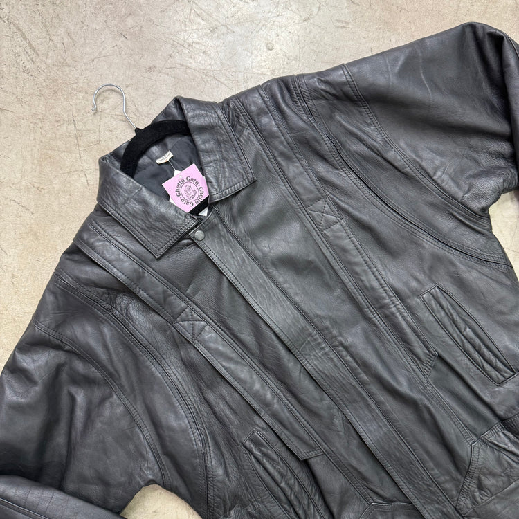 BLACK PADDED LEATHER BOMBER