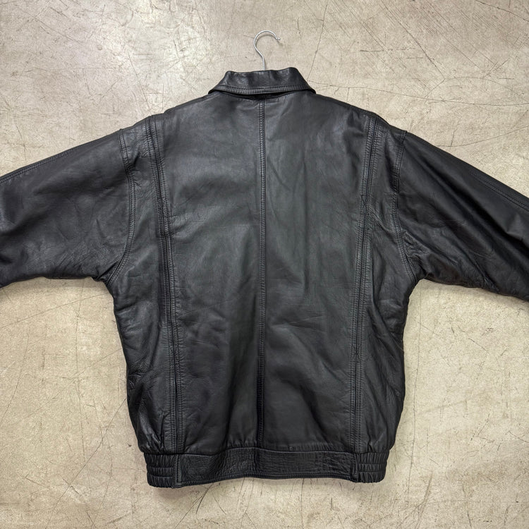 BLACK PADDED LEATHER BOMBER