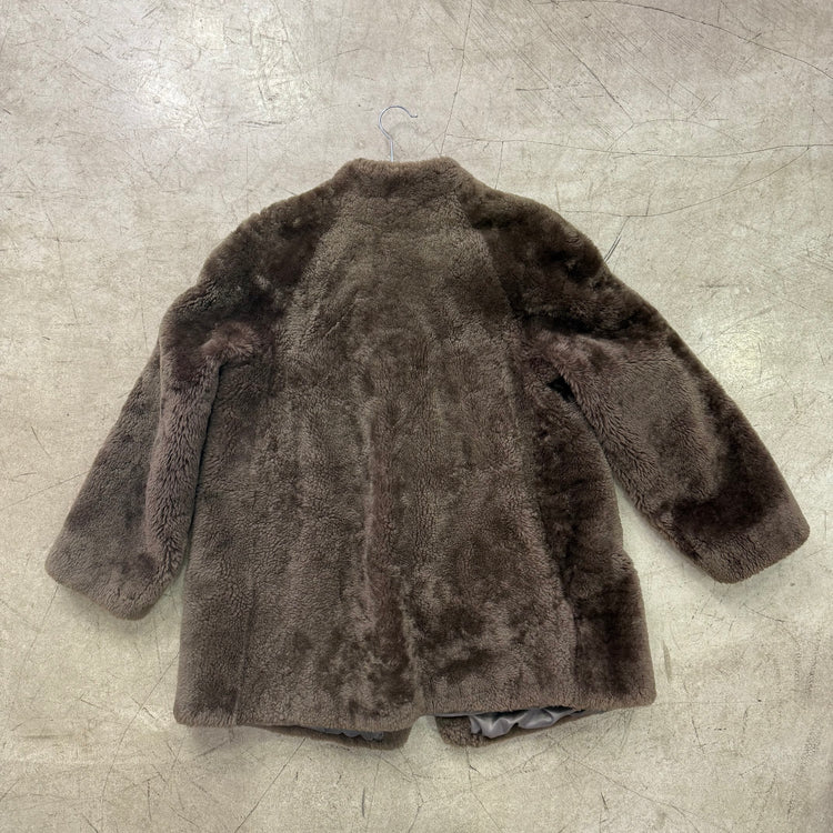 BLACK PRINT SYNTHETIC FUR COAT