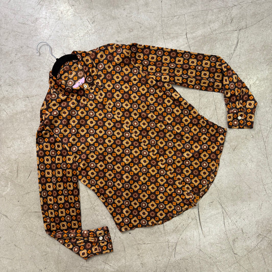 CAMISA 70s ORANGE BROWN PRINT